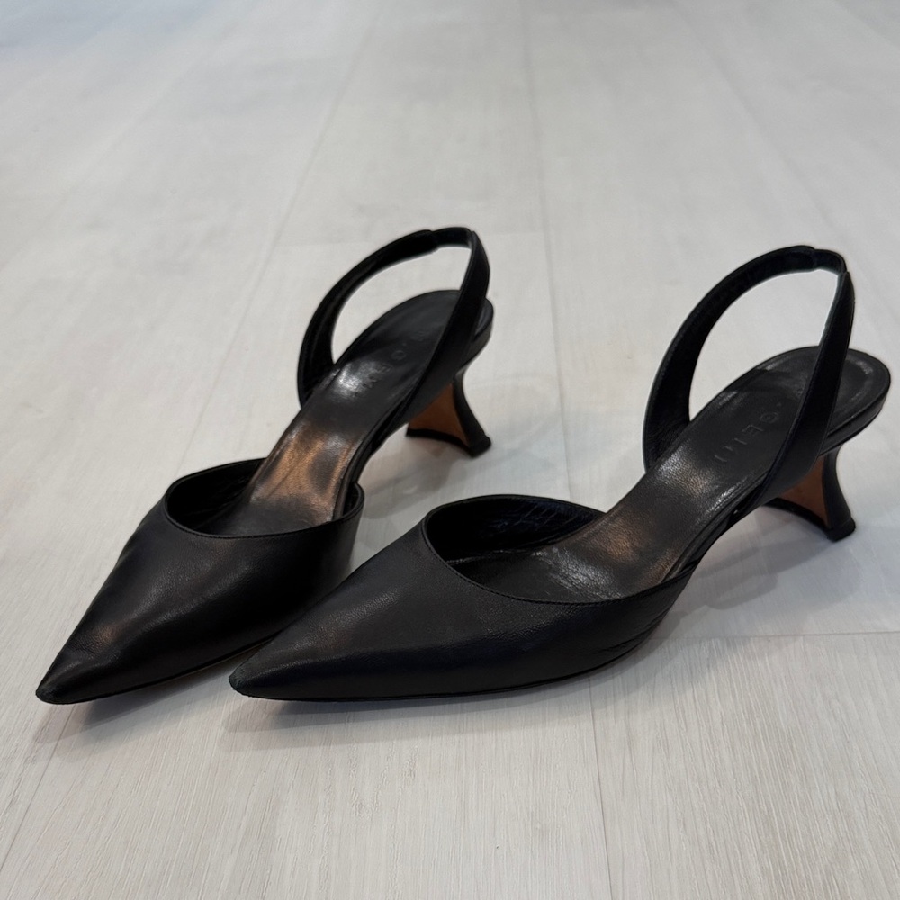M.Gemi Black Pointed-Toe Slingback Heels – Made in Italy